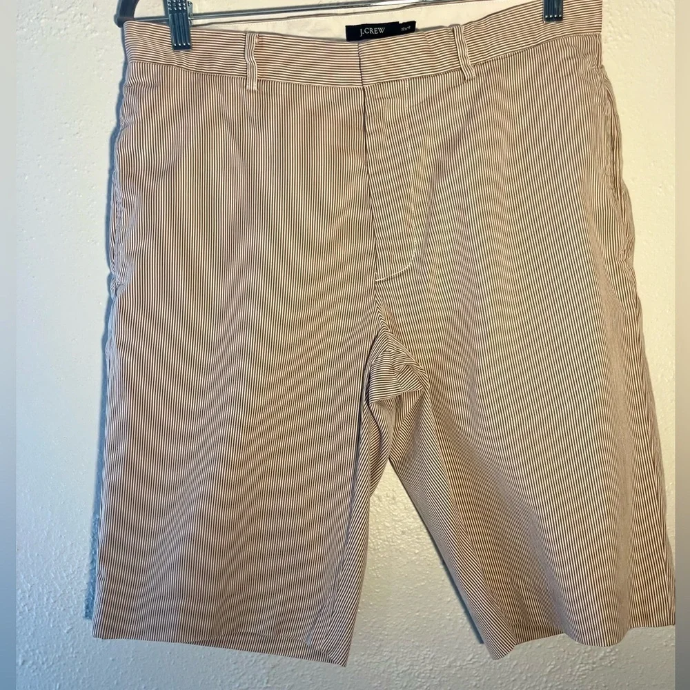 J. CREW MEN'S TAN & WHITE SEERSUCKER SHORTS Cotton Preppy SIZE 32